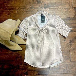 NWT Adrianna Papell Smocked Sleeve Tie Neck Top